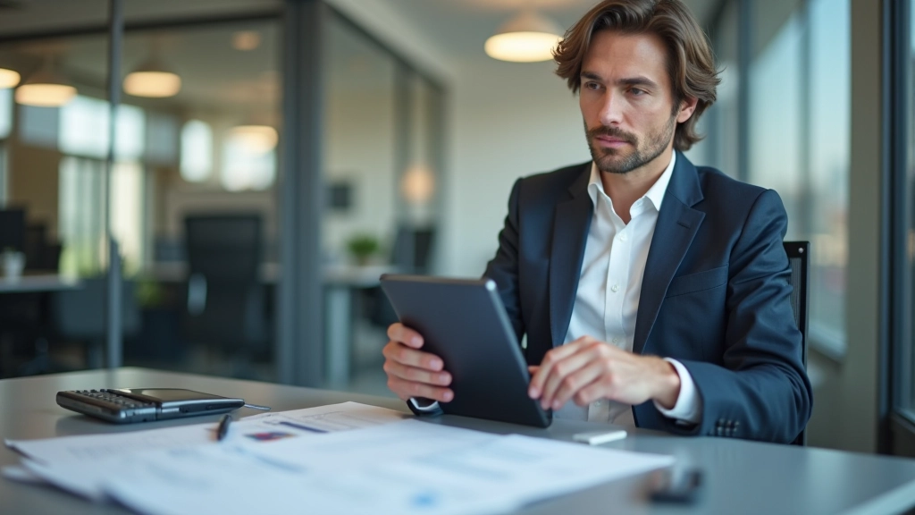 Umfrageformular und Statistik-Dashboard auf einem Schreibtisch mit Tablet und Notizblöcken