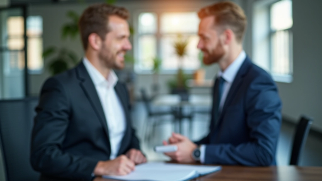 Zwei Geschäftsleute führen Gespräch über KMU-Strategie